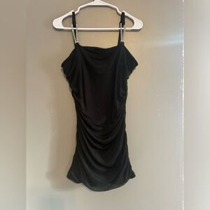 Elegant Black Dress with Rhinestone Straps